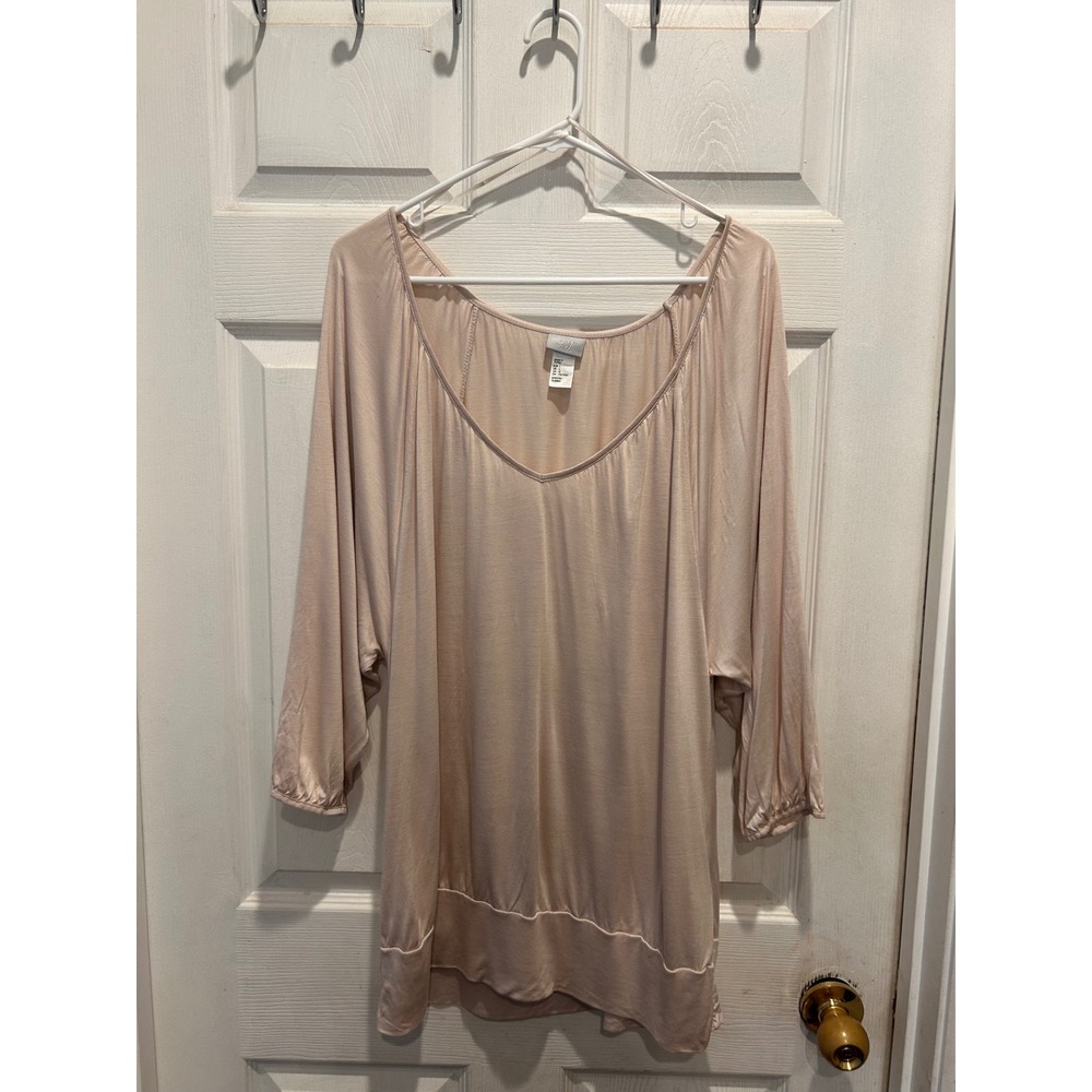 H&M Modern Classic Women L Blush Pink Viscose Dolman V-Neck Top Balloon Sleeves